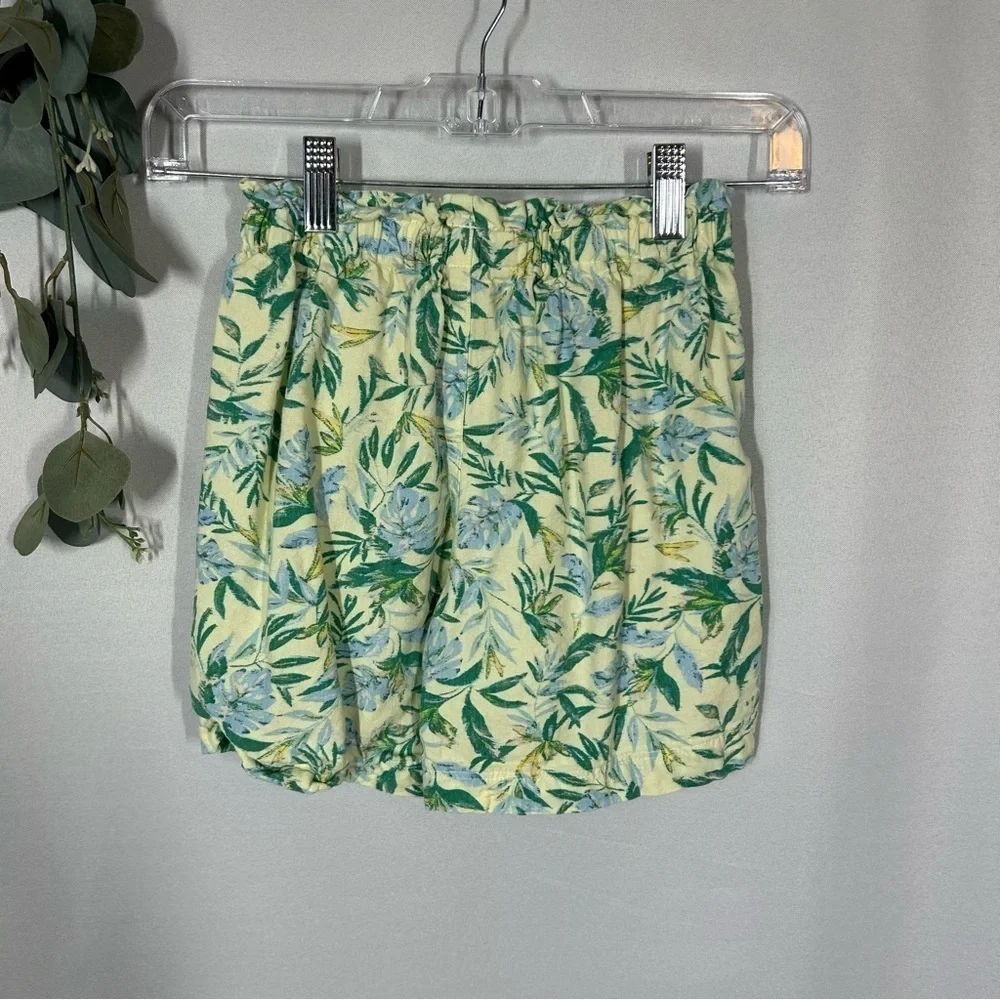 Uniqlo | Linen Easy Shorts Floral Kids Green Blue Girls Size 7/8